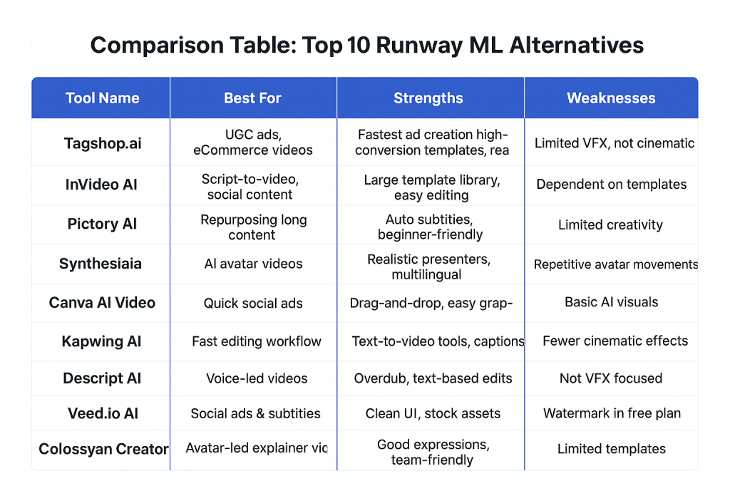 top 10 runway ml alternatives comparison table